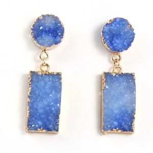 Ocean Blue resin druzy gold plated earrings
